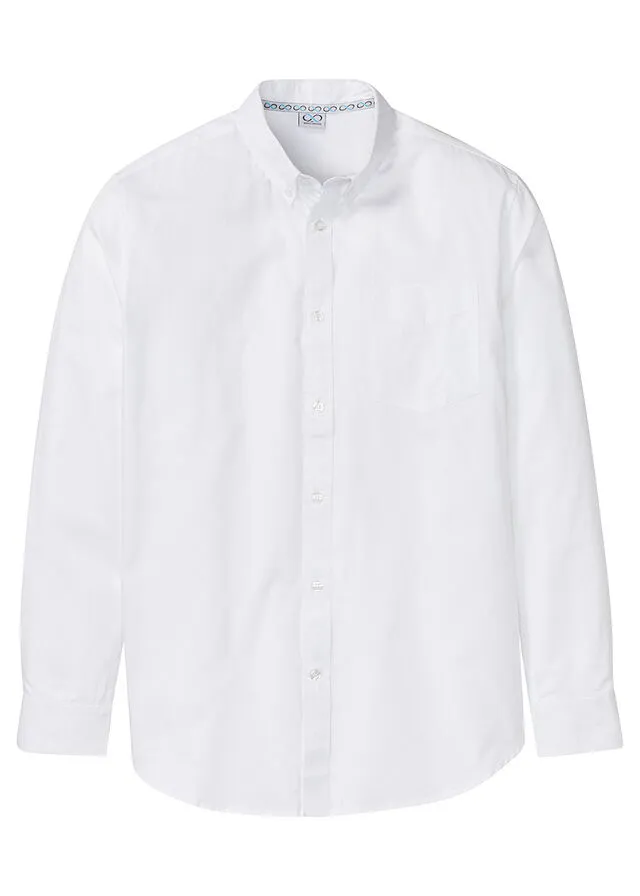 Camisa Oxford de manga larga básica Blanco
