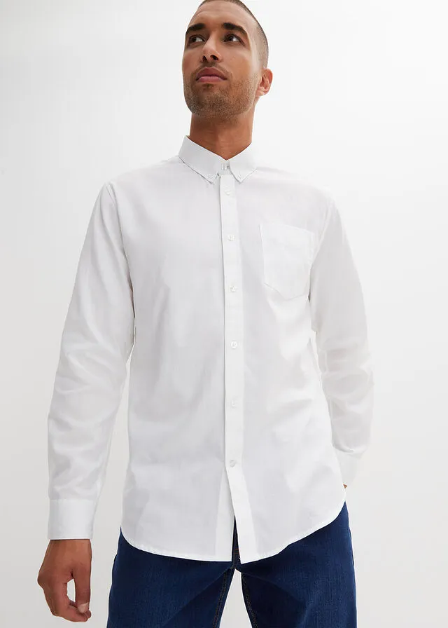 Camisa Oxford de manga larga básica Blanco