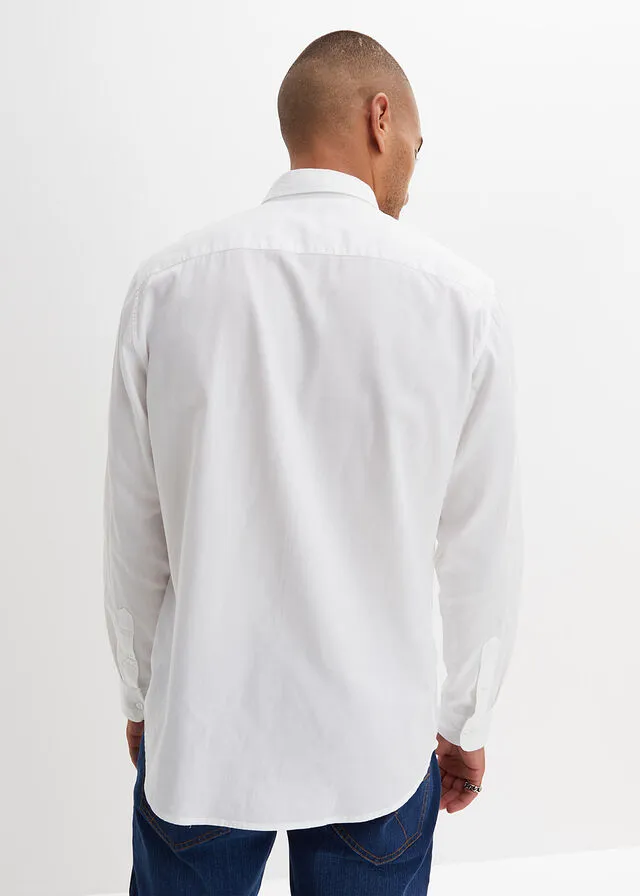 Camisa Oxford de manga larga básica Blanco