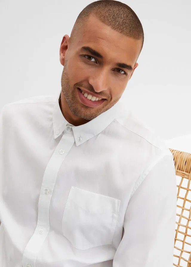Camisa Oxford de manga larga básica Blanco