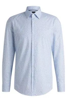 Camisa slim fit de popelín de algodón elástico estampado