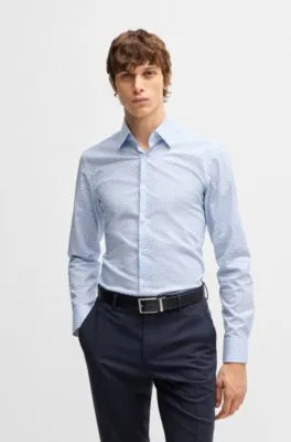 Camisa slim fit de popelín de algodón elástico estampado