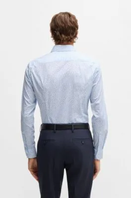 Camisa slim fit de popelín de algodón elástico estampado