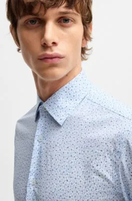 Camisa slim fit de popelín de algodón elástico estampado