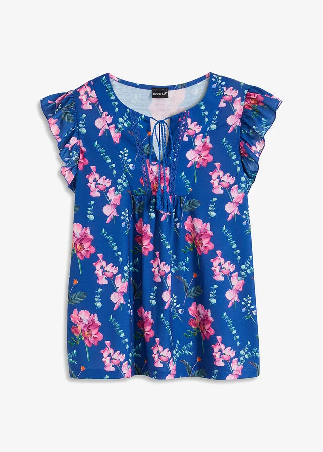 Camiseta Azul con flores