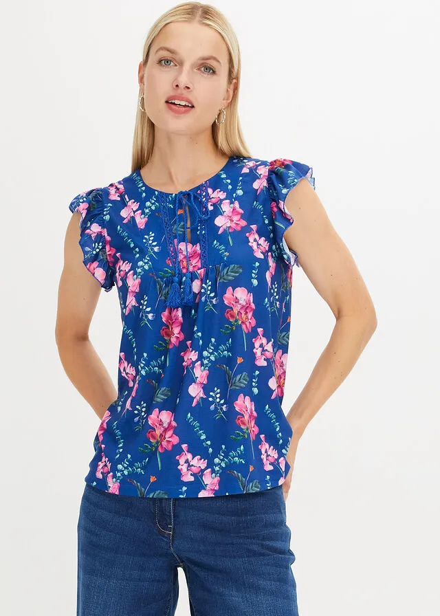 Camiseta Azul con flores