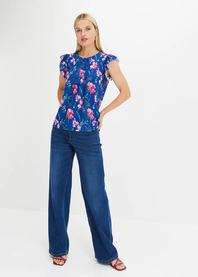 Camiseta Azul con flores