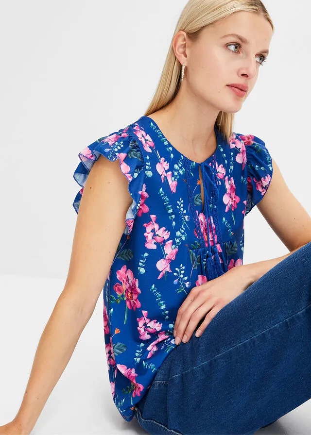 Camiseta Azul con flores
