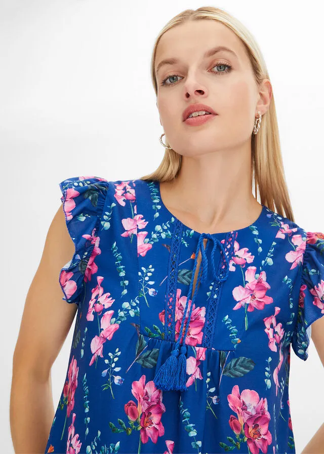 Camiseta Azul con flores