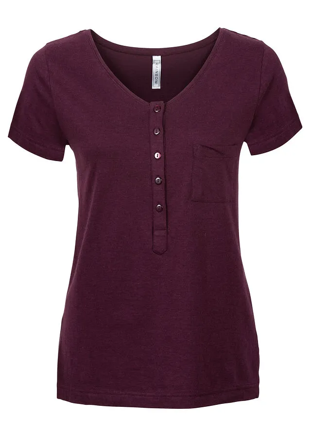 Camiseta con botones Burdeos