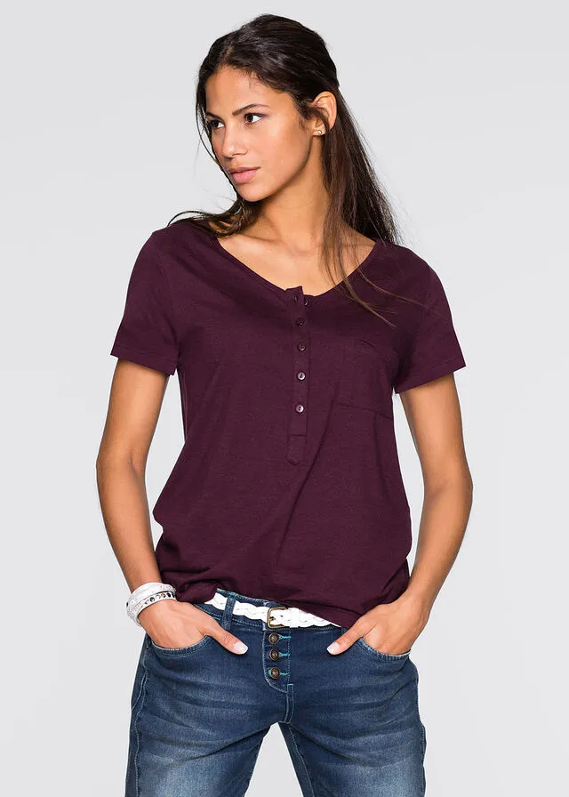 Camiseta con botones Burdeos