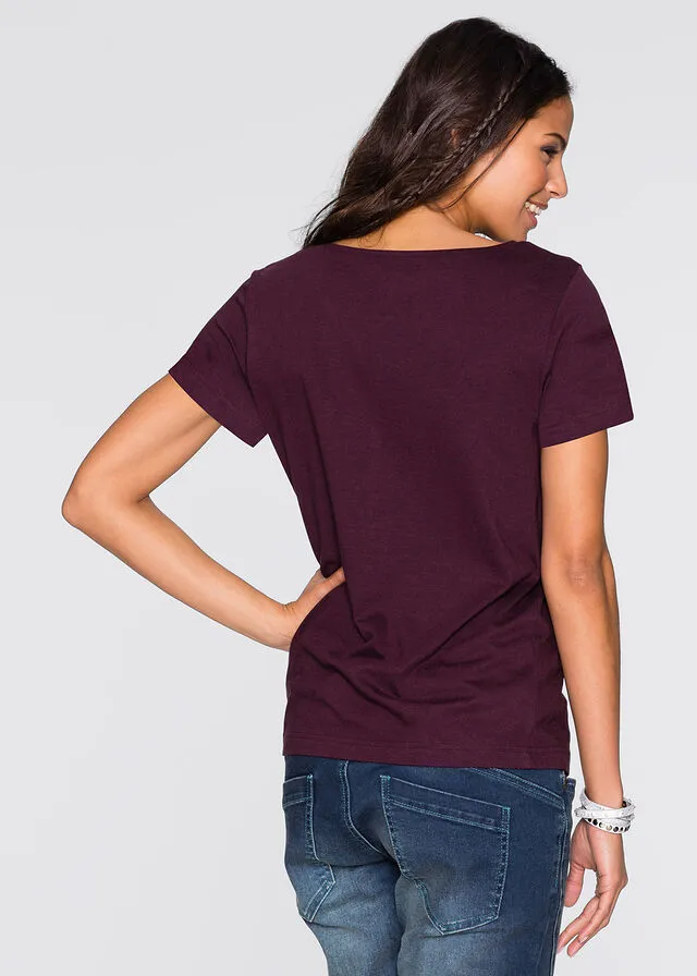 Camiseta con botones Burdeos