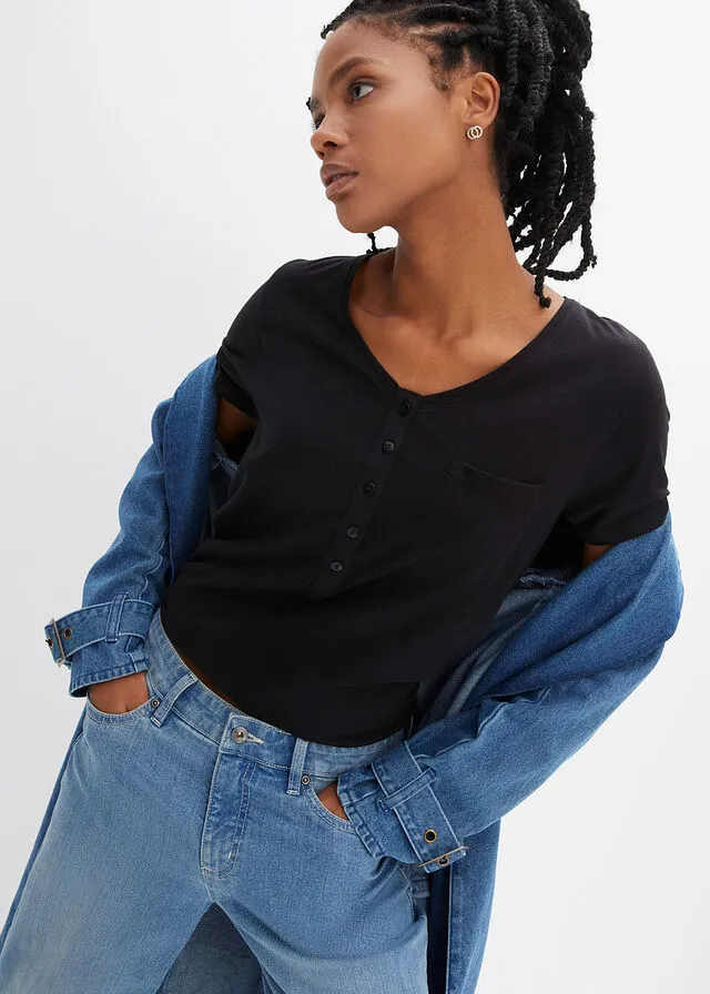 Camiseta con botones Negro