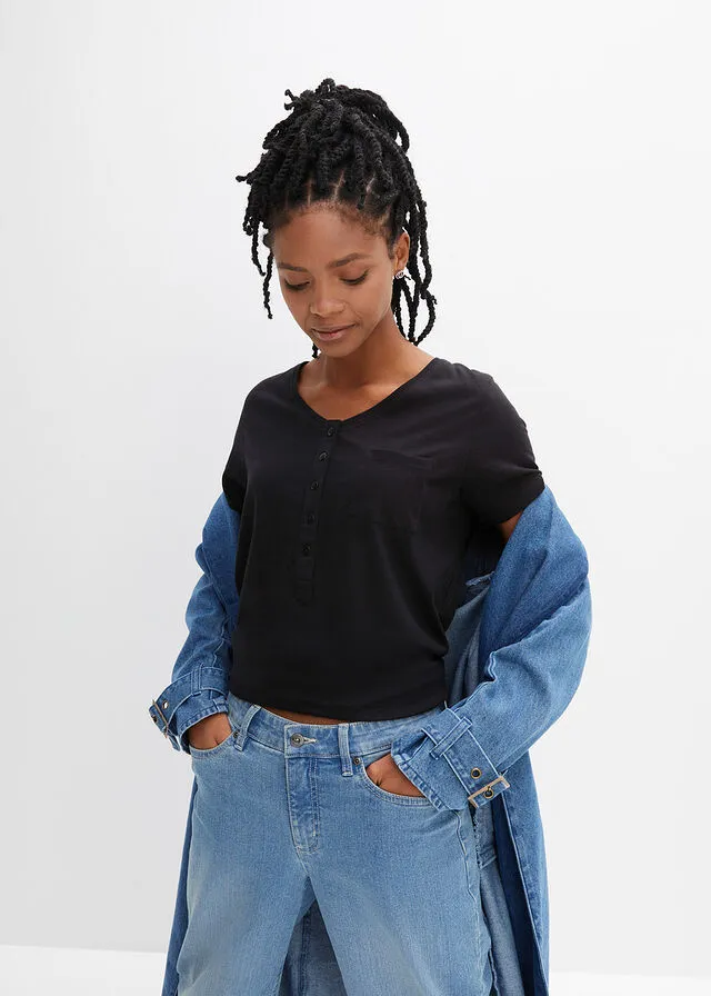 Camiseta con botones Negro