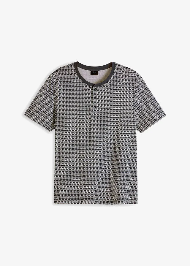 Camiseta con cuello henley Negro-blanco lana