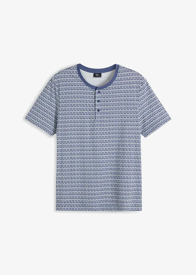 Camiseta con cuello henley Índigo/blanco lana