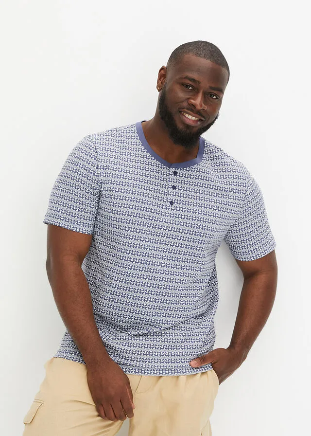Camiseta con cuello henley Índigo/blanco lana