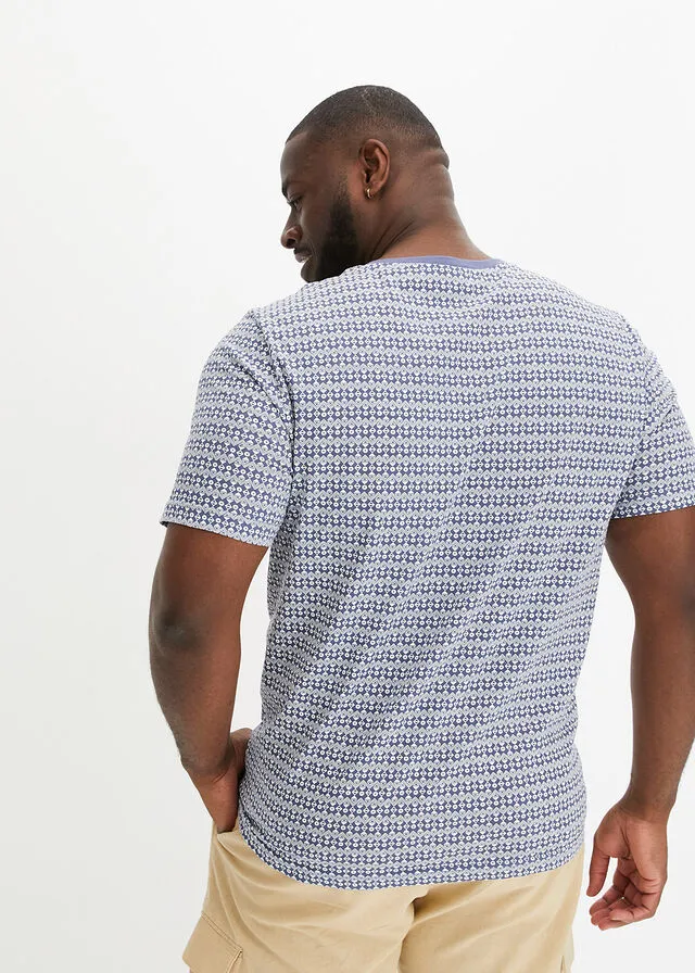 Camiseta con cuello henley Índigo/blanco lana