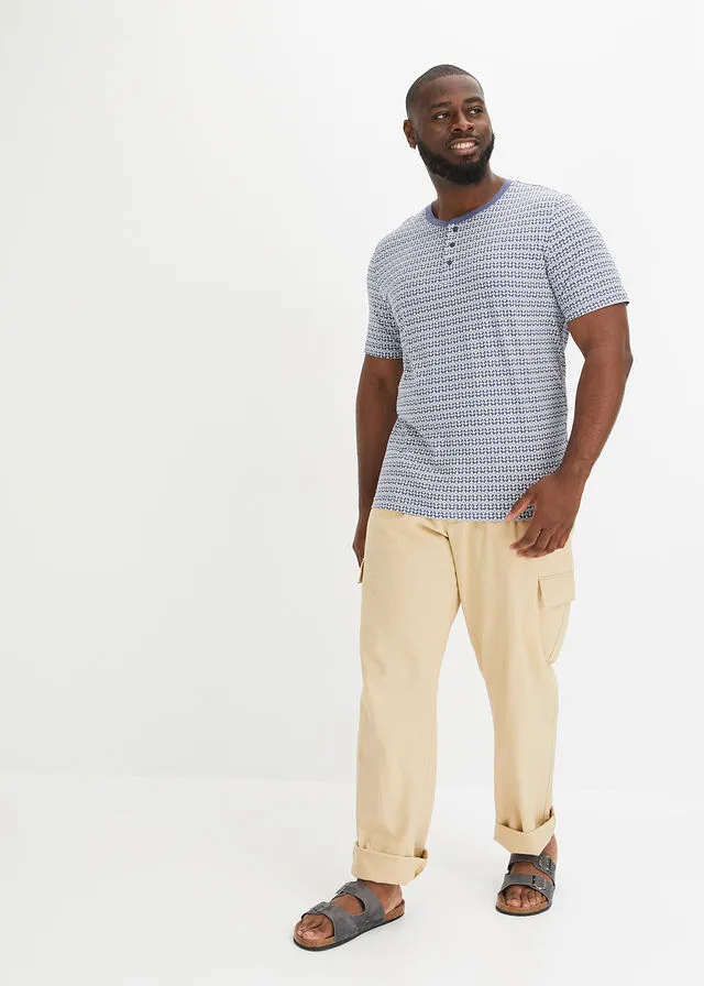 Camiseta con cuello henley Índigo/blanco lana