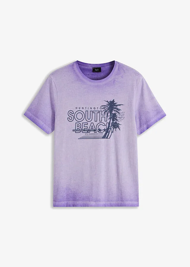 Camiseta con efecto desgastado Lila claro estampado