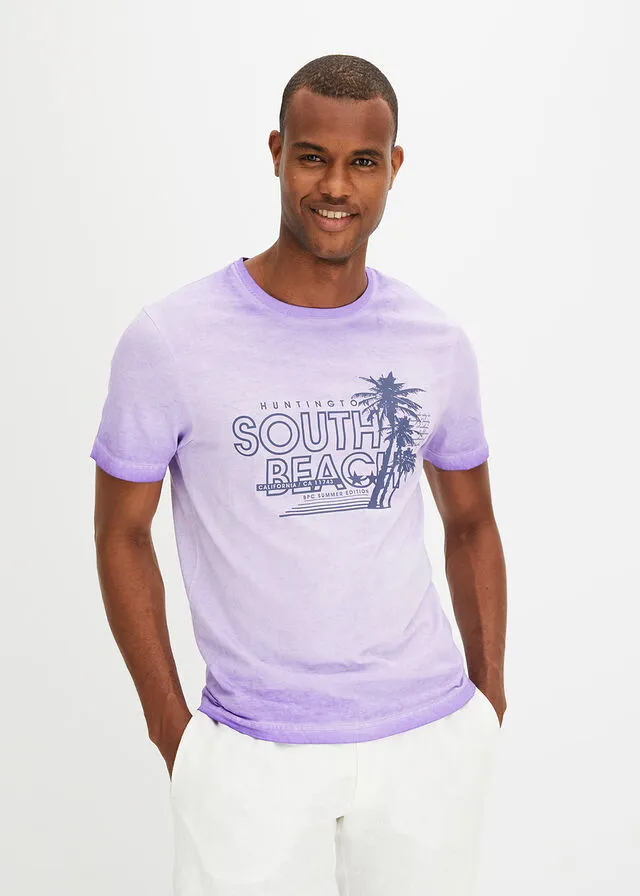 Camiseta con efecto desgastado Lila claro estampado