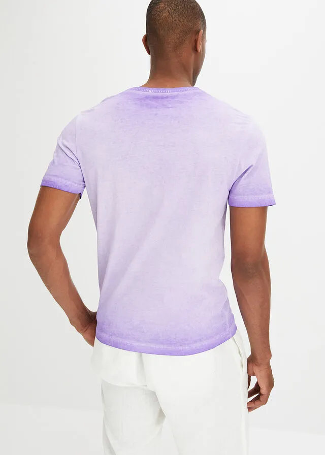 Camiseta con efecto desgastado Lila claro estampado