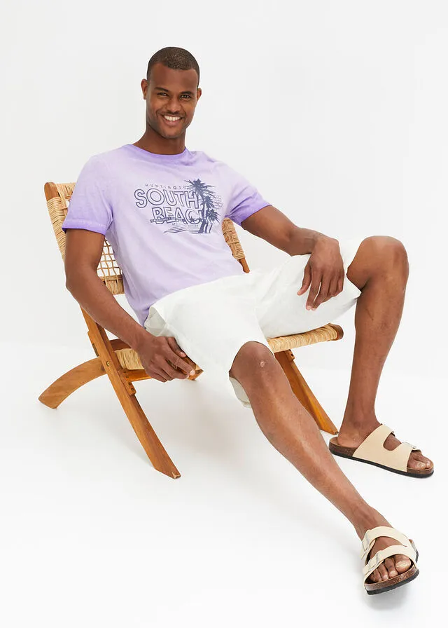 Camiseta con efecto desgastado Lila claro estampado
