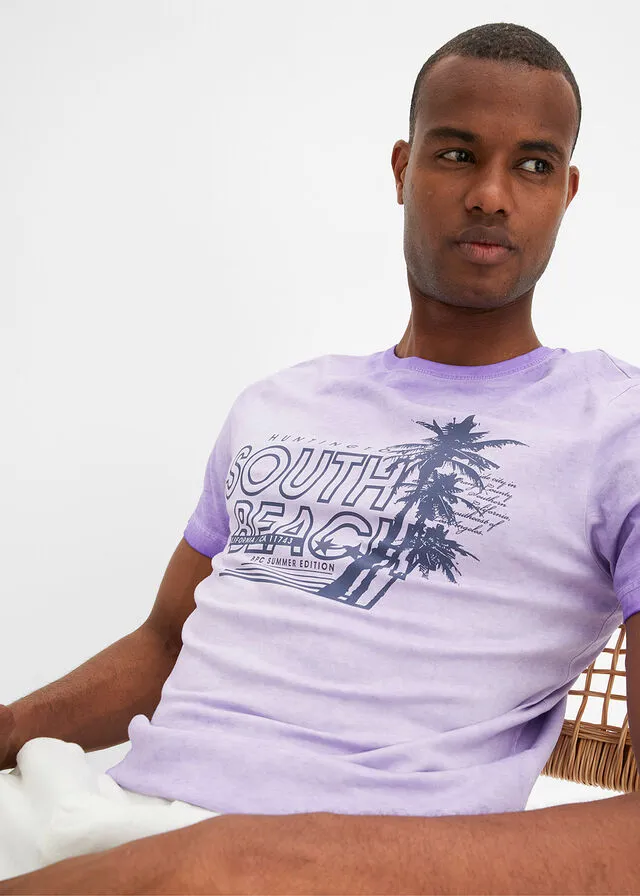 Camiseta con efecto desgastado Lila claro estampado