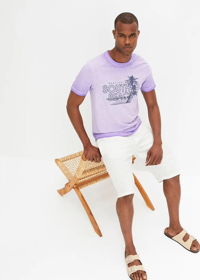 Camiseta con efecto desgastado Lila claro estampado