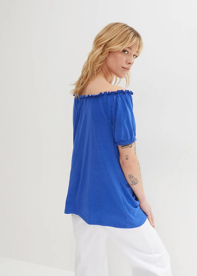 Camiseta con escote bañera Azul zafiro-blanco estampado