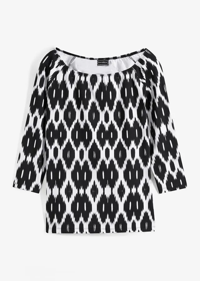 Camiseta con escote bañera Negro-blanco estampado