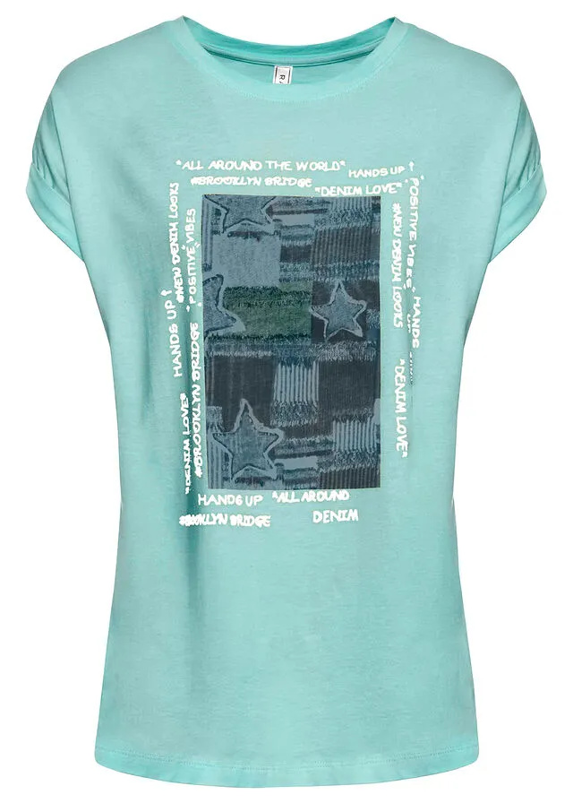 Camiseta con estampado Verde agua pastel