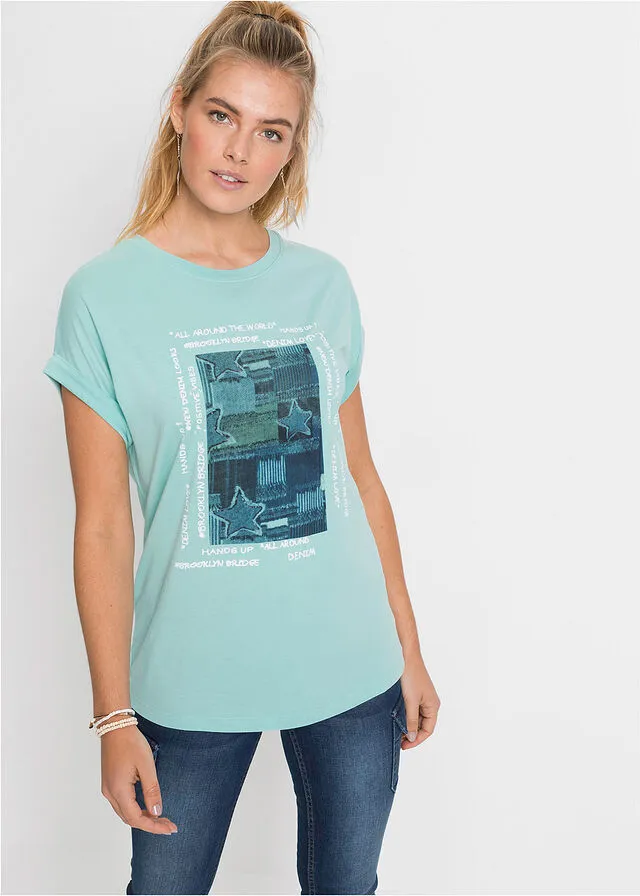 Camiseta con estampado Verde agua pastel