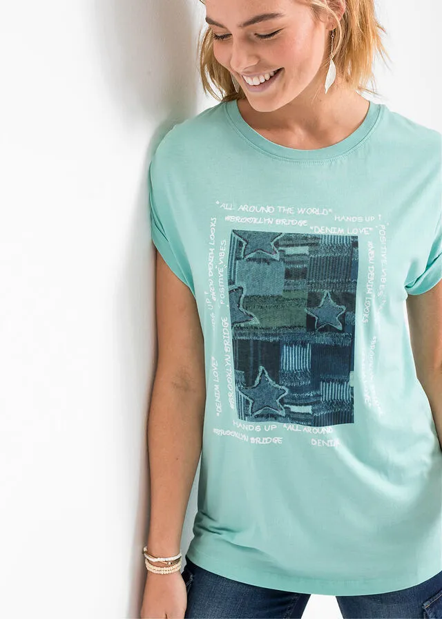Camiseta con estampado Verde agua pastel