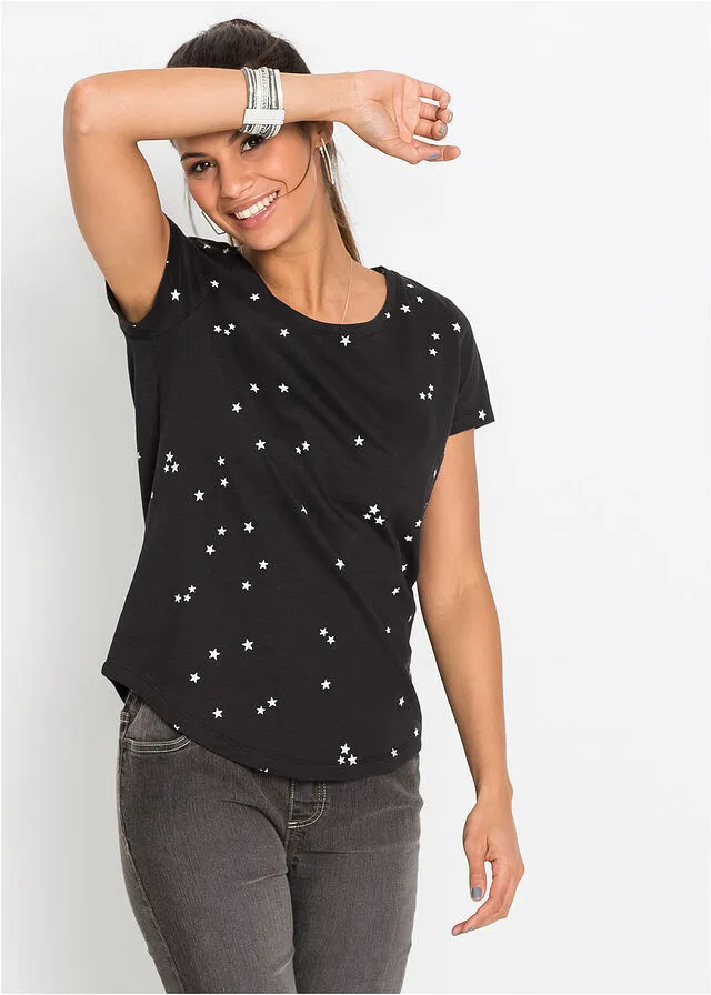 Camiseta con estrellas Negro estampado