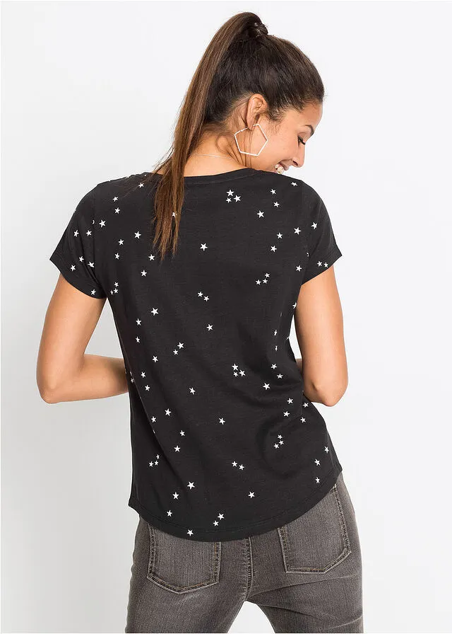 Camiseta con estrellas Negro estampado