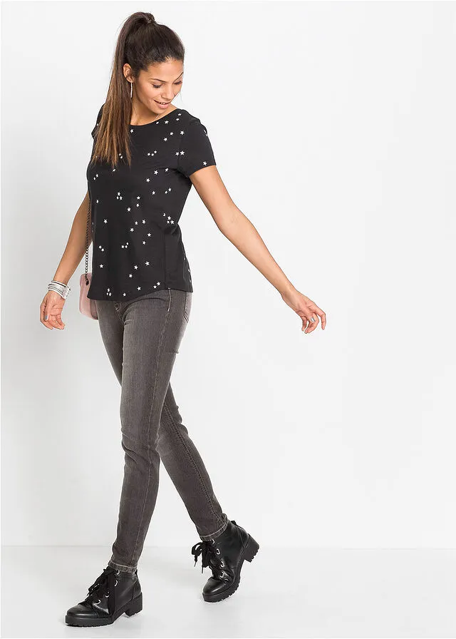 Camiseta con estrellas Negro estampado