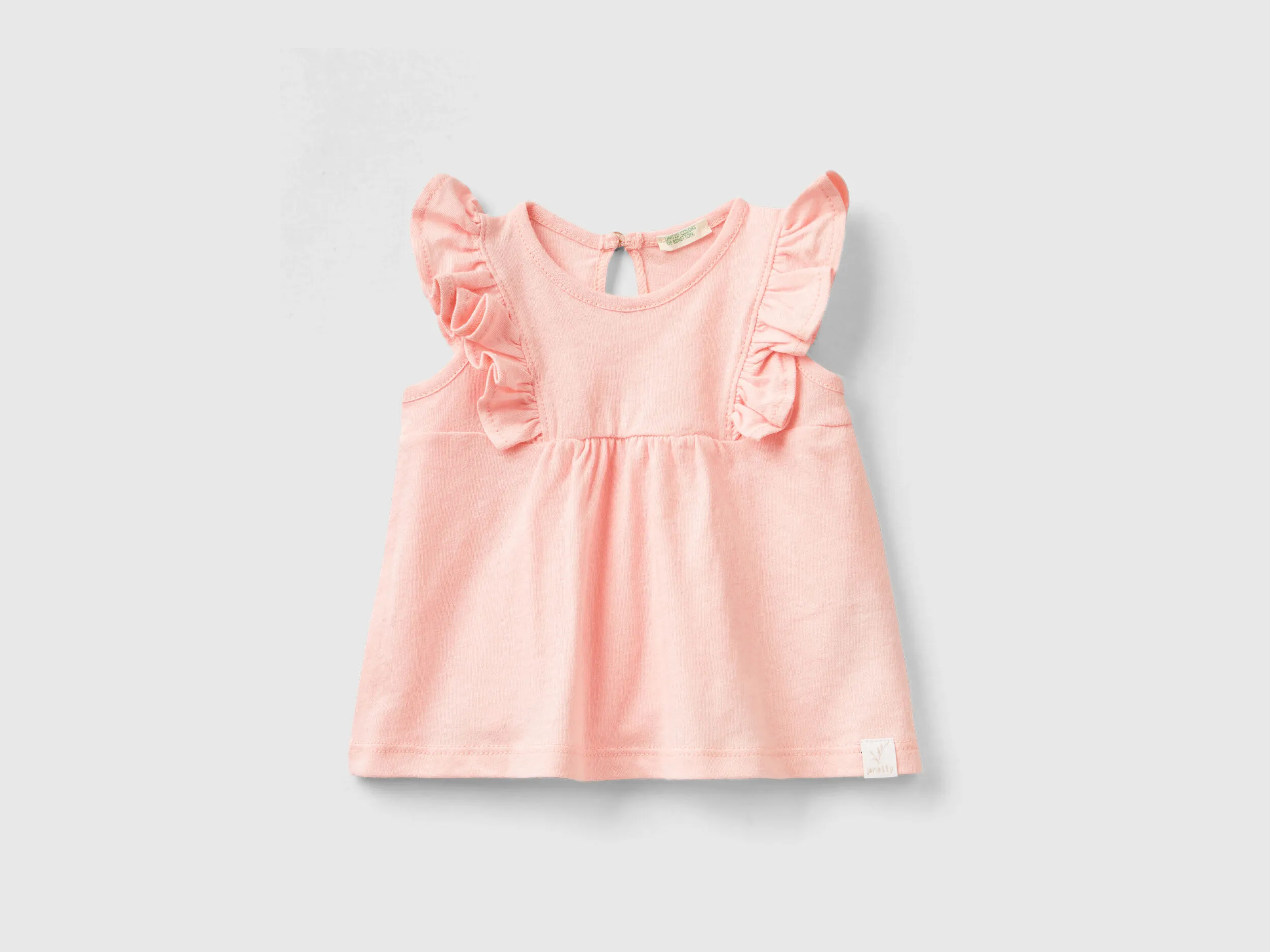 Camiseta en mezcla de lino con volantes