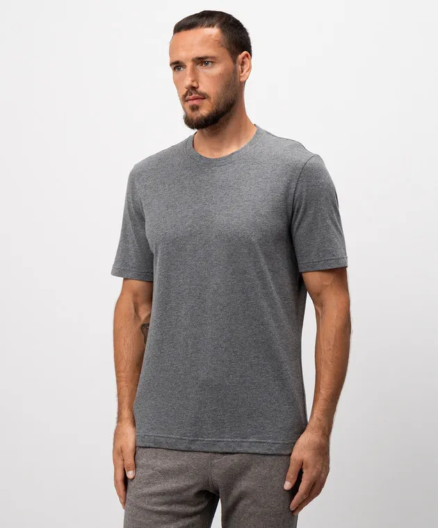 CAPOBIANCO Gray melange t-shirt with cashmere