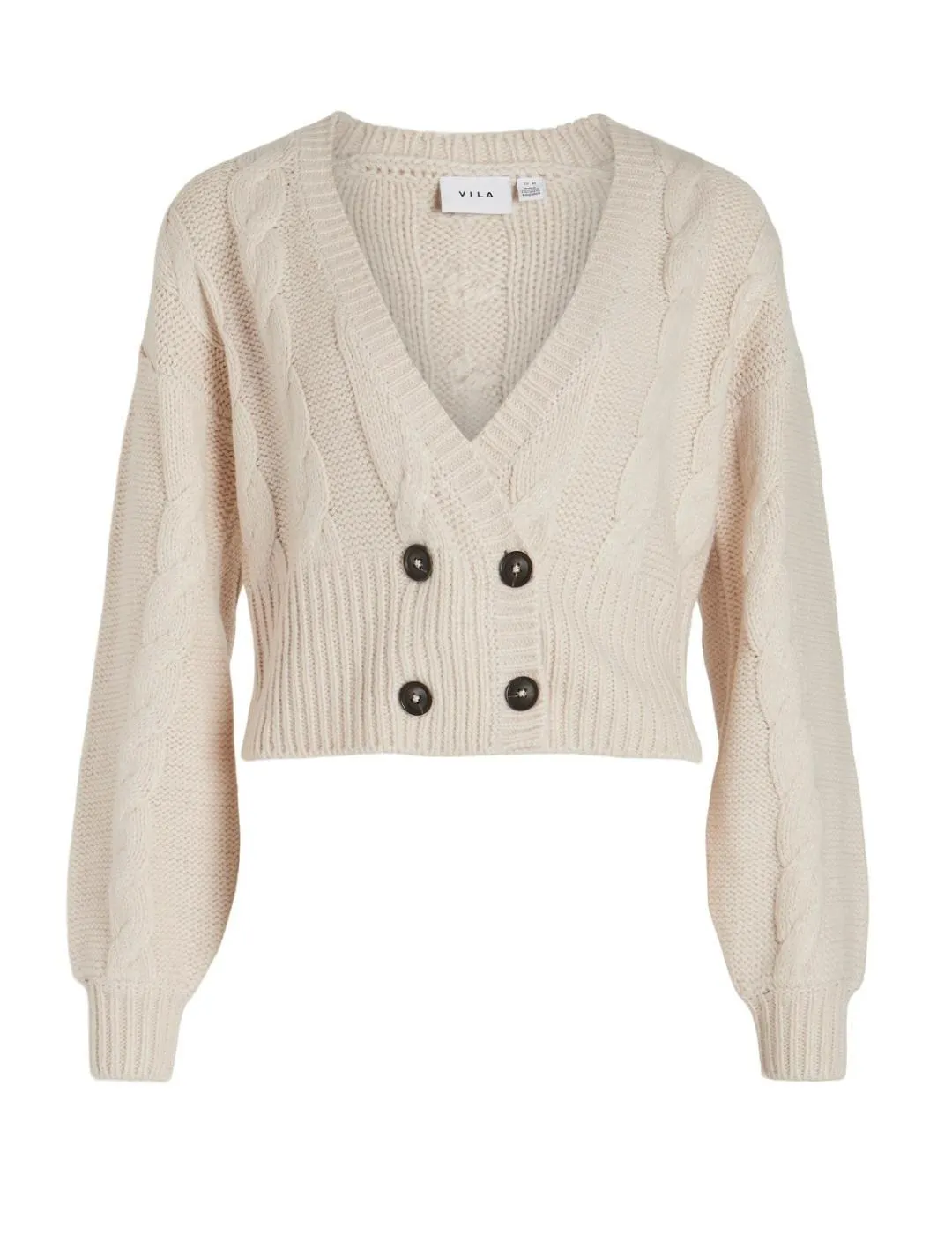 Cardigan Vila Poline beige cropped cierre botones para mujer