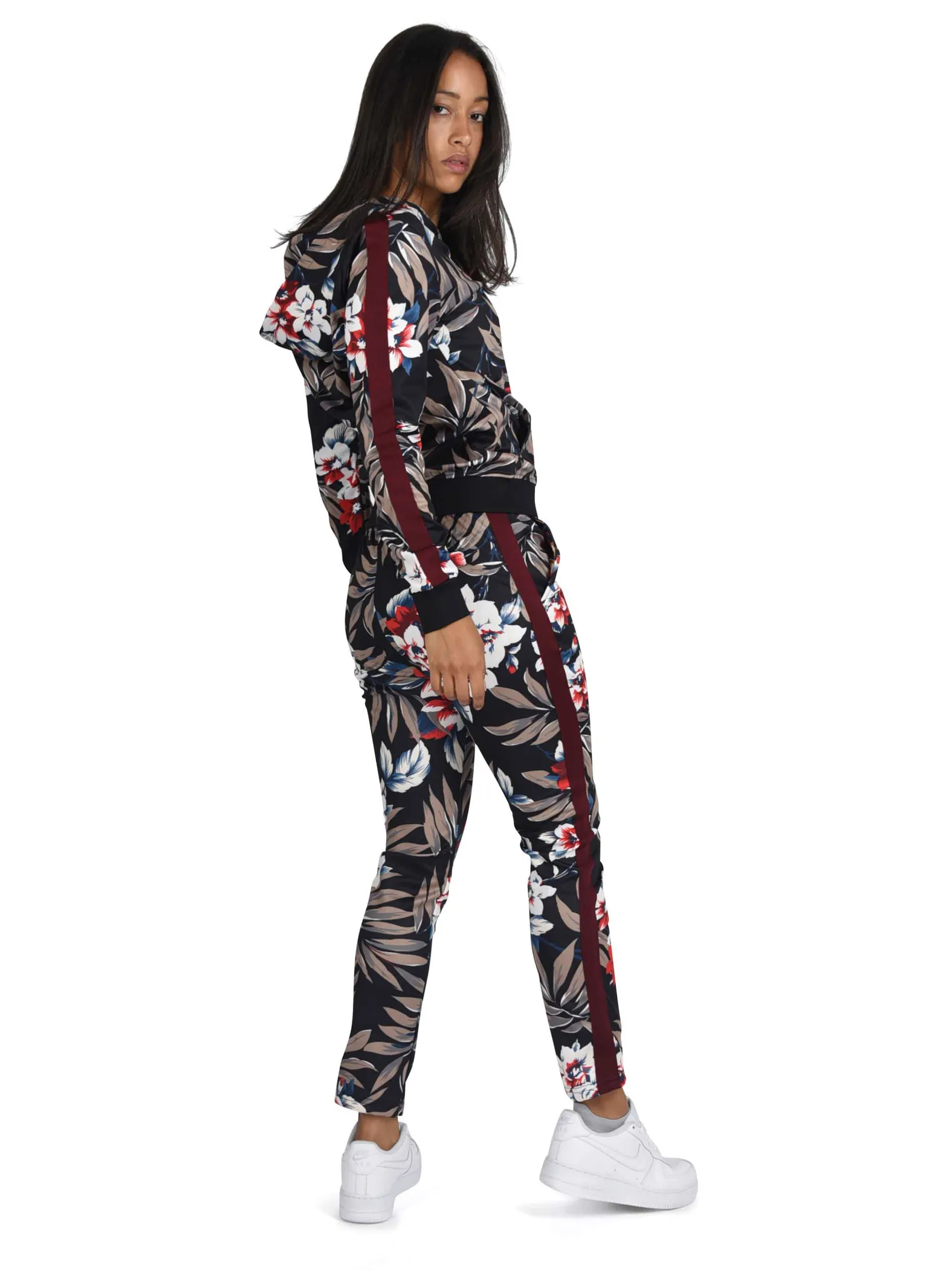 Chaqueta con capucha, estampado tropical y rayas