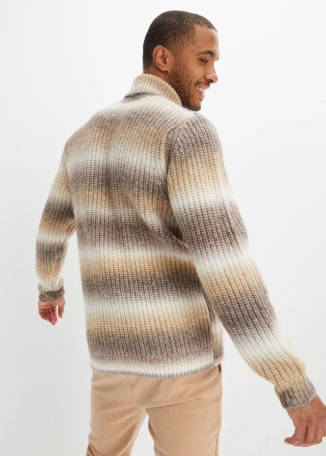 Chaqueta de punto Marrón tierra-blanco lana-café con hielo jaspeado