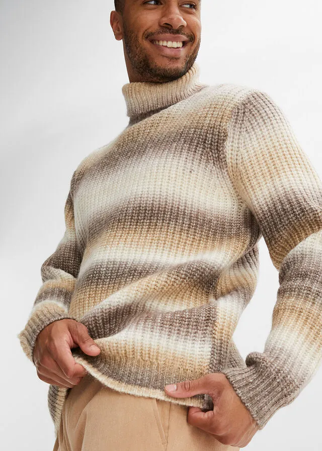 Chaqueta de punto Marrón tierra-blanco lana-café con hielo jaspeado