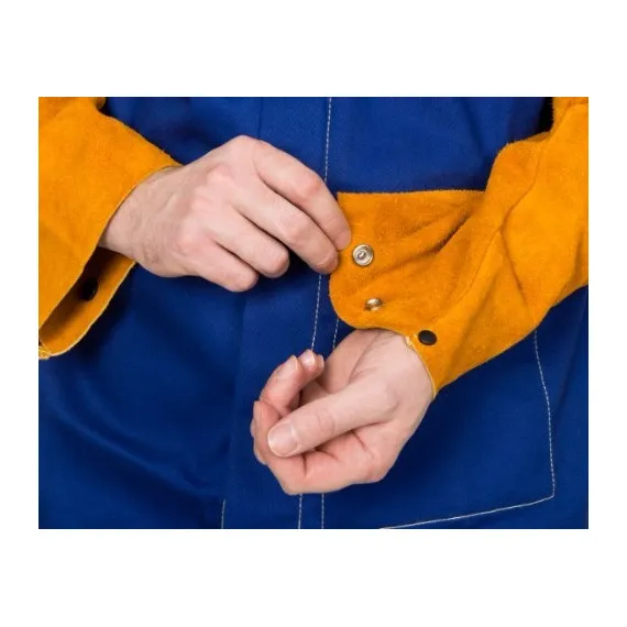 Chaqueta para soldador azul ignífuga con mangas en cuero WELDAS Yellowjacket