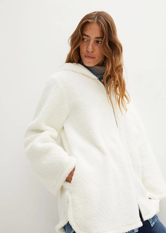 Chaqueta polar en forma de A con aberturas laterales Blanco lana