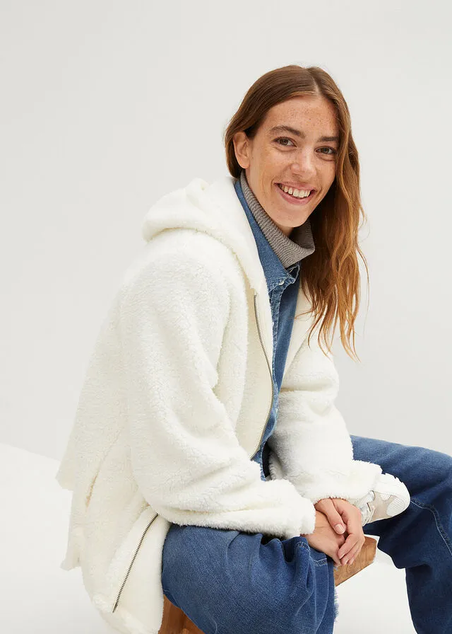 Chaqueta polar en forma de A con aberturas laterales Blanco lana