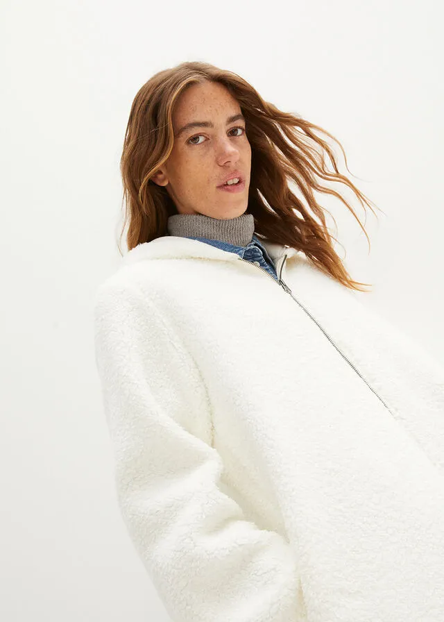 Chaqueta polar en forma de A con aberturas laterales Blanco lana