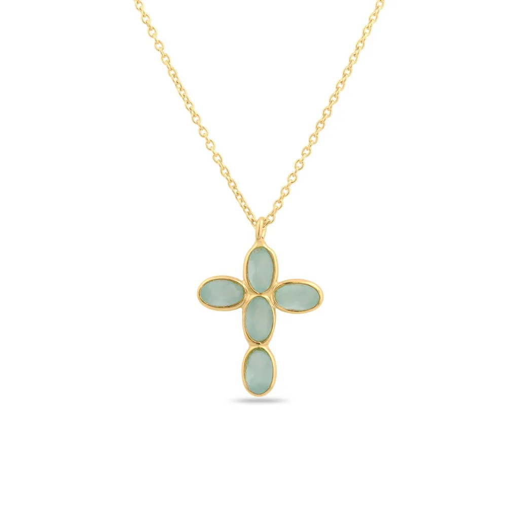 Collar Cruz Mineral Calcedonia Oro