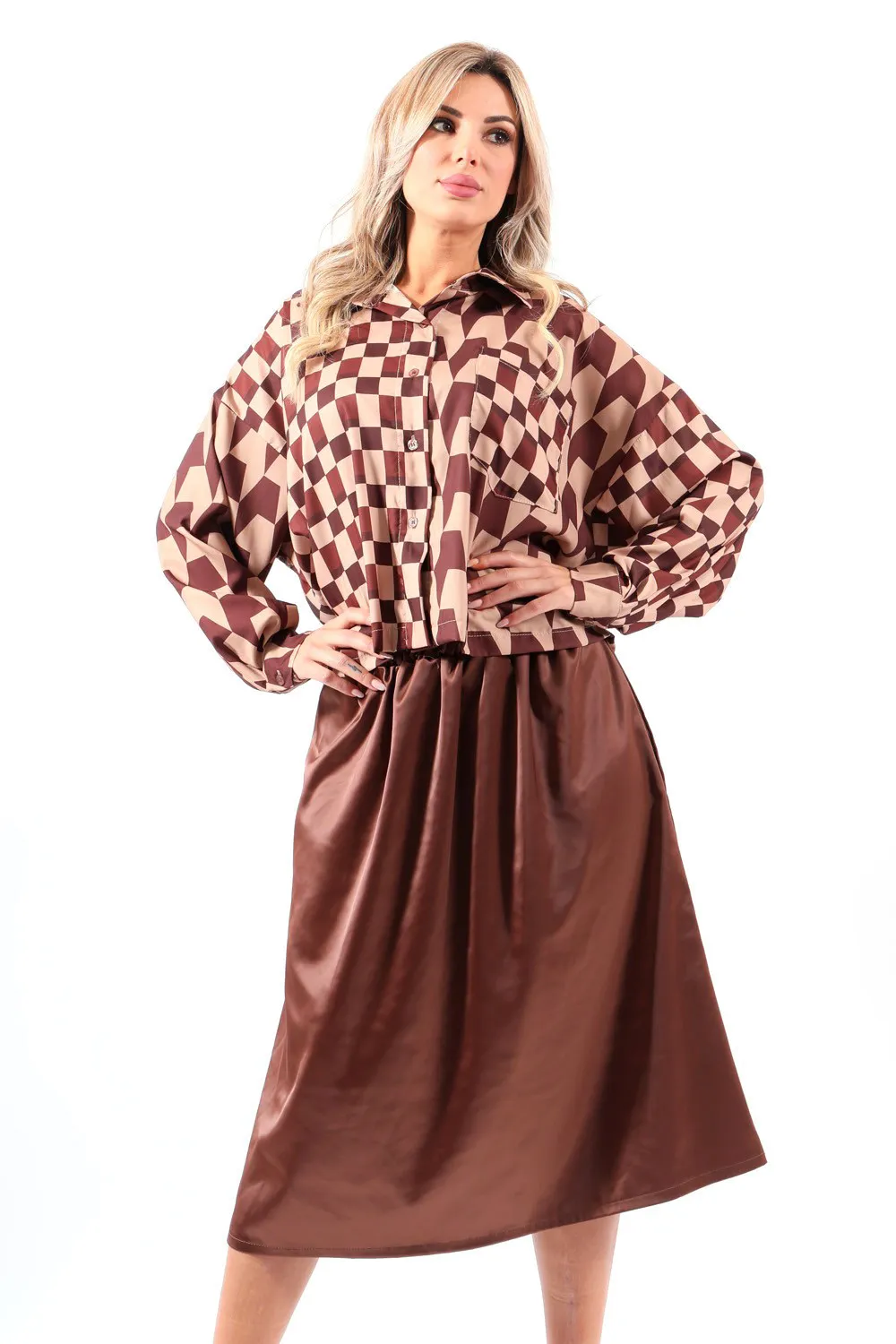 Falda elástica marrón