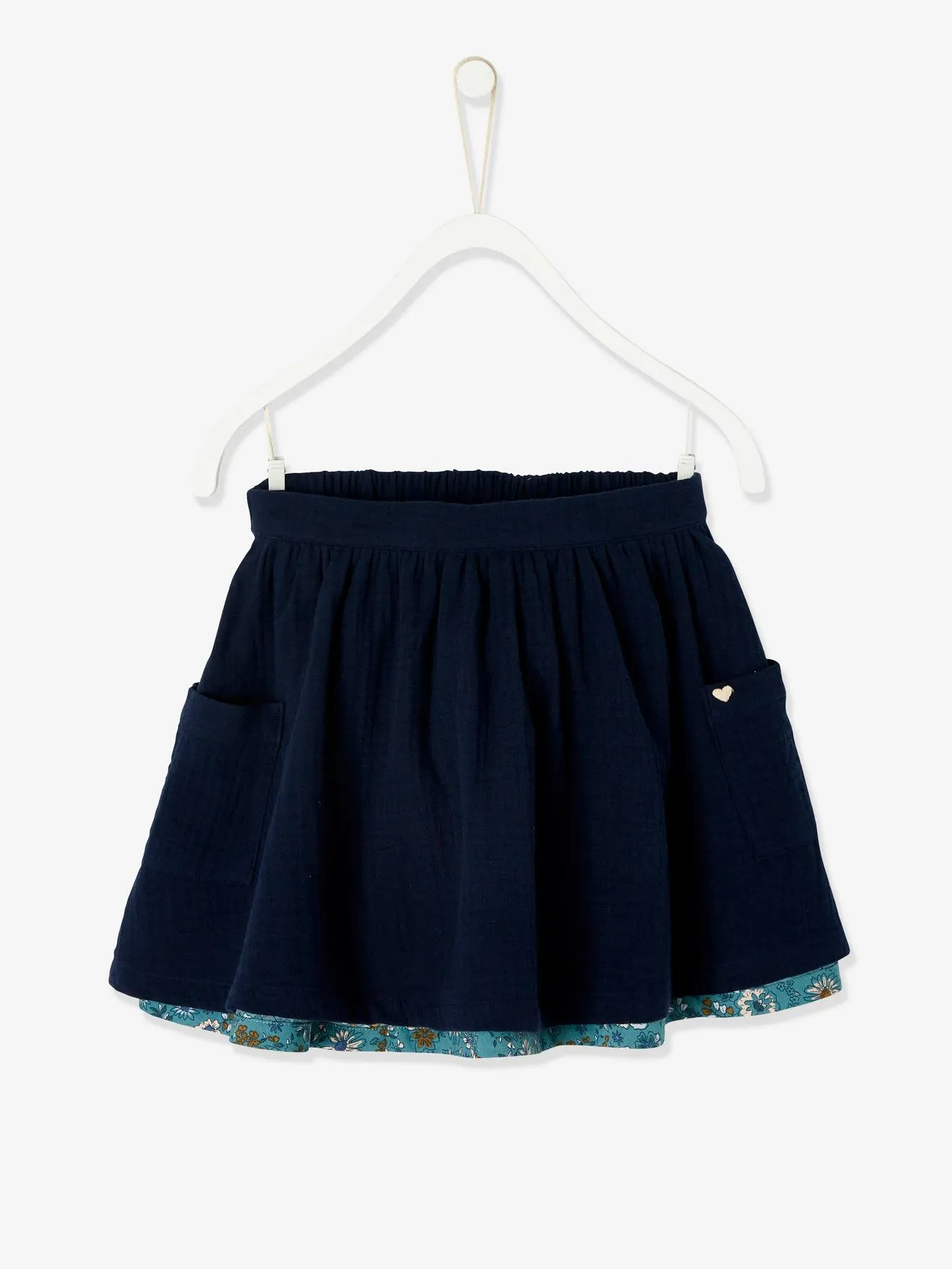 Falda reversible, lisa o estampada de flores, para niña